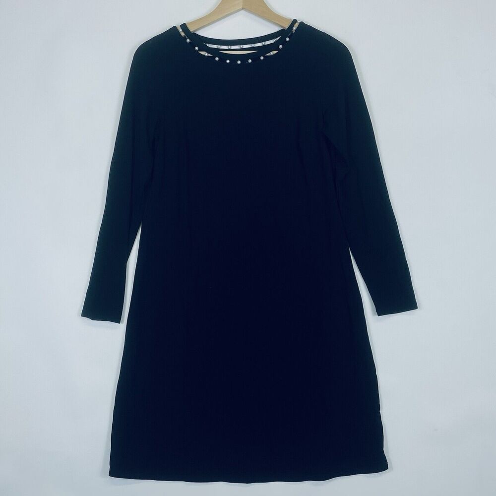 J. Jill Black Long Sleeve Knit Dress with Studded Neckline